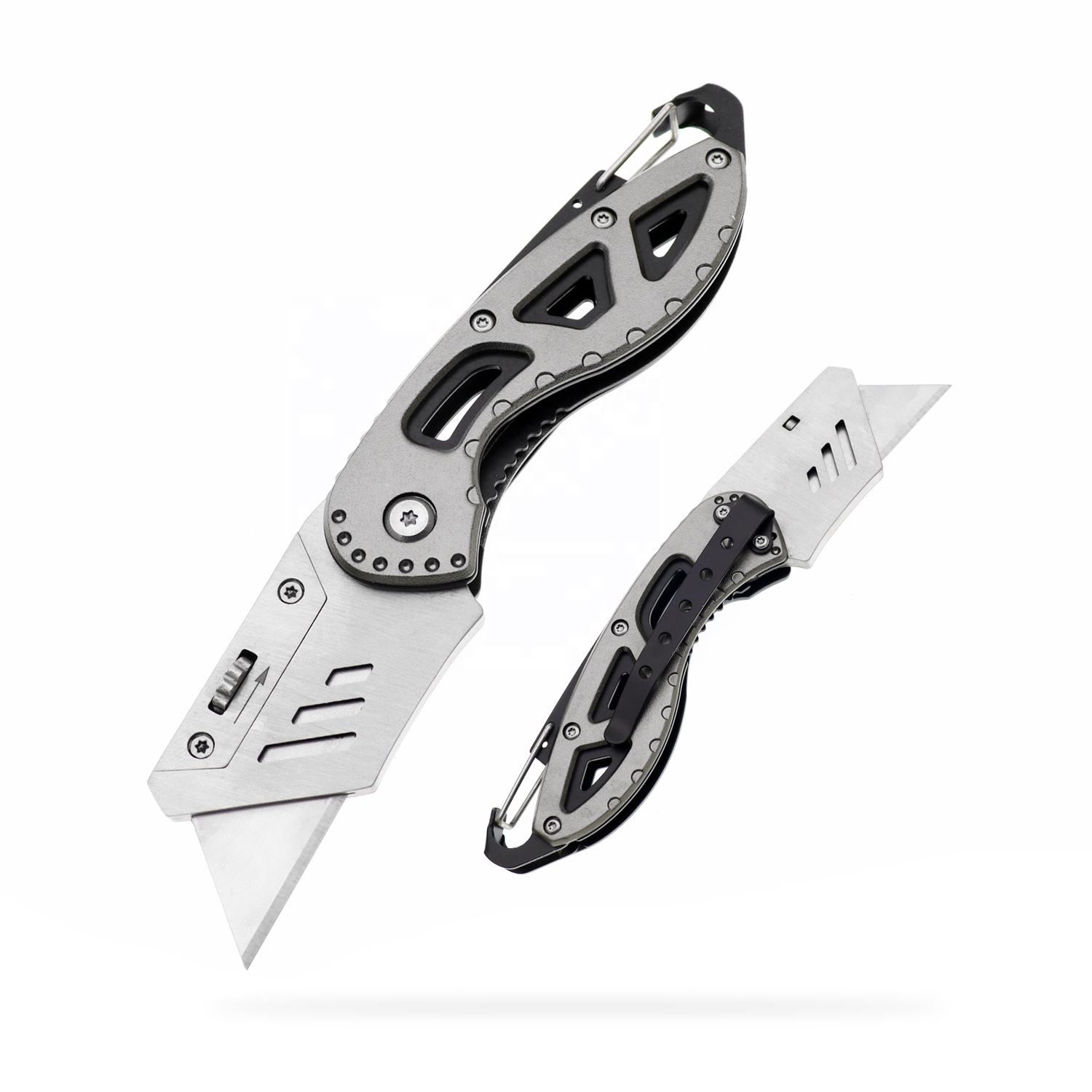 Utility Knife, Yangjiang Jinlangda, Manufacturer, Utility Knife with Carabiner, Box Cutter Folding Pocket Knives Multi Purpose Quick Change Paper Cutter SK5 Blade Metal LOGO