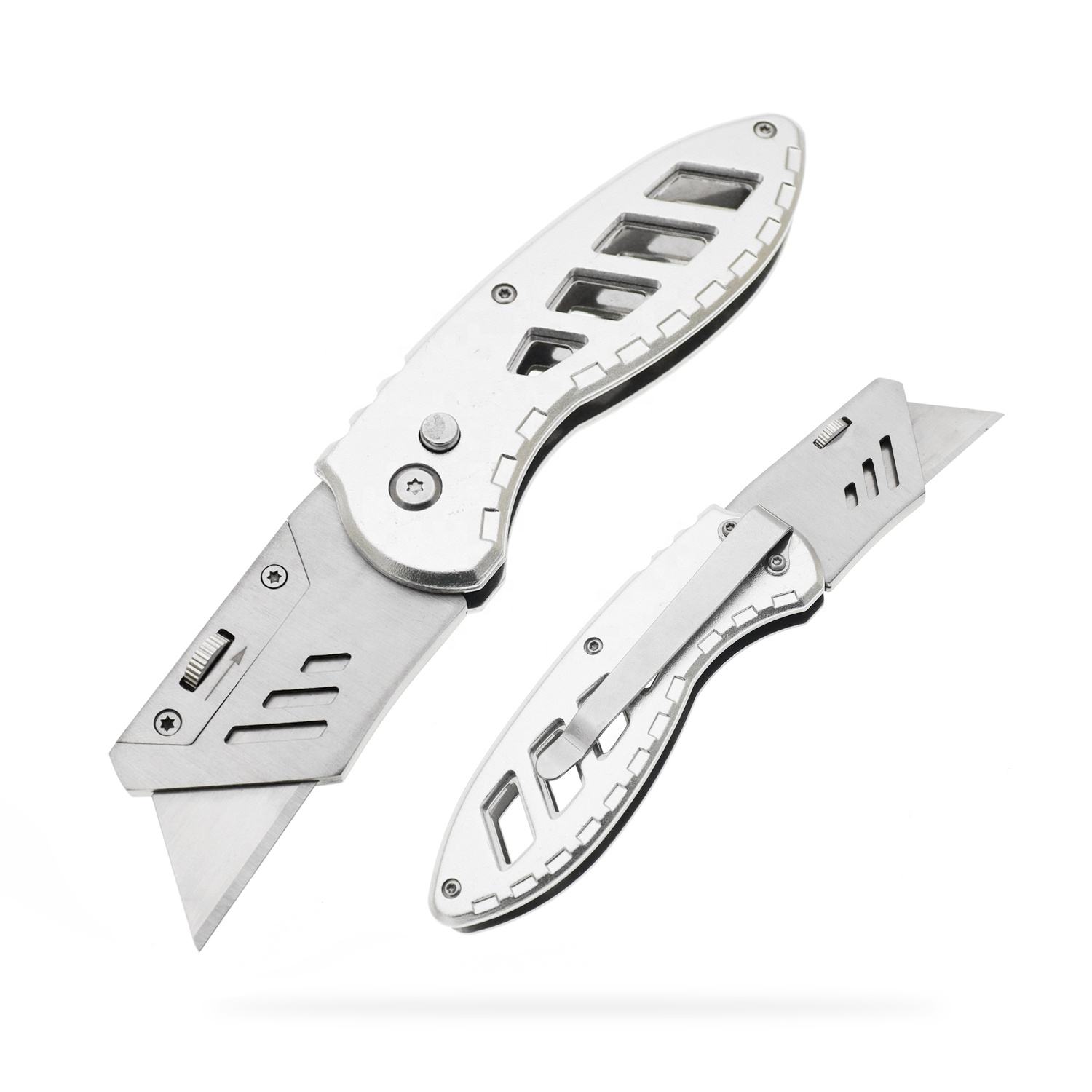 Utility Knife, Yangjiang Jinlangda, Manufacturer, Folding Utility Knife Aluminum Housing Pocket Box Cutter EDC With Belt Clip Stainless Steel QuickChange Blade SK5 Factory Direct