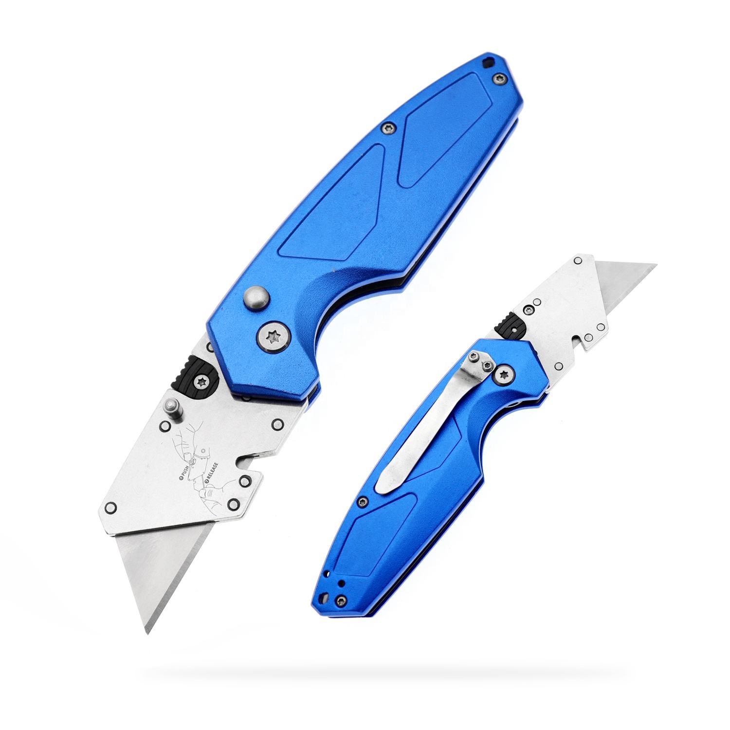 Utility Knife, Yangjiang Jinlangda, Manufacturer, Quick-Change Utility Knife Safety Lock with Belt Clip Aluminum Body SK5 Stainless Steel Foldable Pocket Box Cutter Sharp Blades