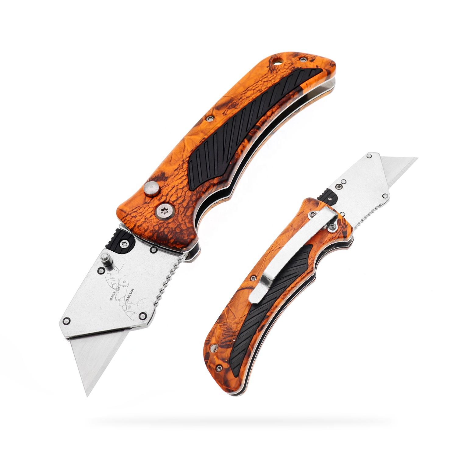 Utility Knife, Yangjiang Jinlangda, Manufacturer, Camo Utility Knife, Folding Box Opener Easy to Use Quick Change Blade Solid Handy Light Weight with Belt Clip Unique Customized